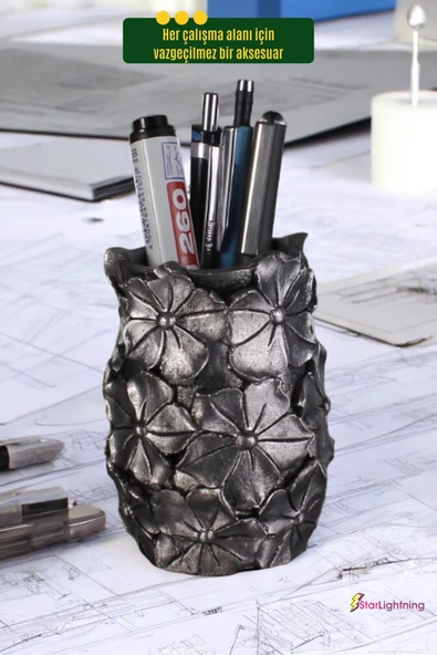 StarLightning Kalemlik Masa Kalemliği Organizer Kalemlik Gümüş Eskitme Renk Model 16 - Resim 5