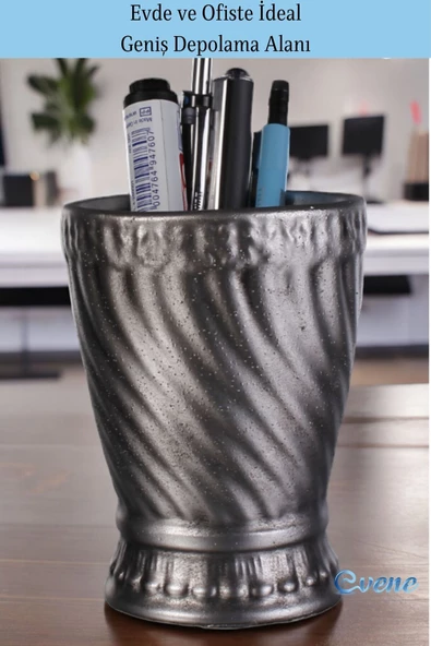 Evene Kalemlik Masa Kalemliği Organizer Kalemlik Gümüş Eskitme Renk Model 14 - Resim 3