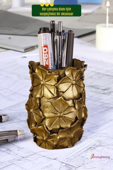StarLightning Kalemlik Masa Kalemliği Organizer Kalemlik Altın Eskitme Renk Model 16 - Resim 5