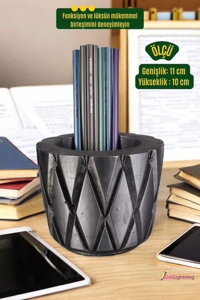 StarLightning Kalemlik Masa Kalemliği Organizer Kalemlik Gümüş Eskitme Renk Model 18 - Resim 3