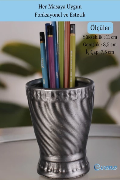 Evene Kalemlik Masa Kalemliği Organizer Kalemlik Gümüş Eskitme Renk Model 14 - Resim 2