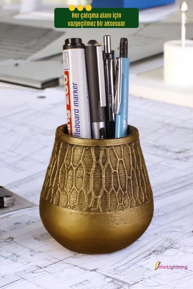 StarLightning Kalemlik Masa Kalemliği Organizer Kalemlik Altın Eskitme Renk Model 3 - Resim 4