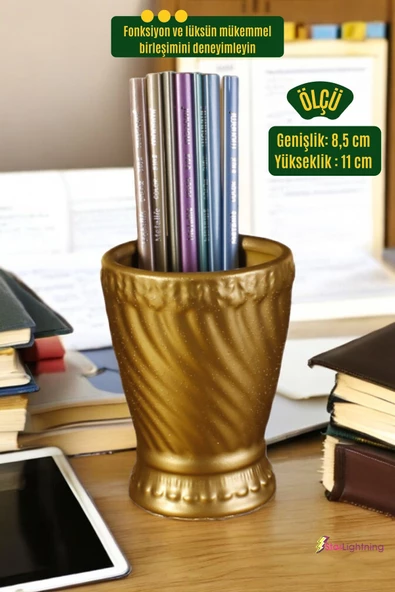 StarLightning Kalemlik Masa Kalemliği Organizer Kalemlik Altın Renk Model 14 - Resim 3
