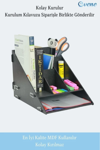 Evene Dosya Düzenleyici Masa Üstü Organizer Ahşap Evrak Raflı Model 4 - 6