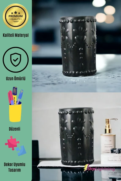 StarLightning Kalemlik Siyah Renk Masa Kalemliği Organizer Kalemlik Model 10 - Resim 4