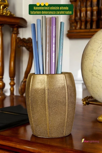 StarLightning Kalemlik Masa Kalemliği Organizer Kalemlik Altın Eskitme Renk Model 13 - Resim 4