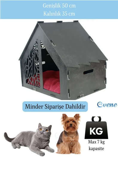Evene Kedi Evi Kedi Yuvası Kedi Kulübesi Ahşap Kedi Evi Büyük Kedi Evi Model 1 Siyah - 2