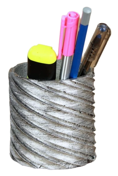 Evene Kalemlik Gümüş Eskitme Renk Masa Kalemliği Organizer Kalemlik Çapraz Model ürün görseli 1