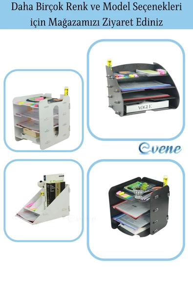 Evene Dosya Düzenleyici Masa Üstü Organizer Ahşap Evrak Rafı Beyaz Renk Model 1 - 7