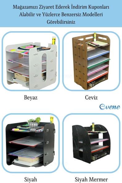 Evene Dosya Düzenleyici Masa Üstü Organizer Ahşap Evrak Rafı Beyaz Renk Model 5 - 7