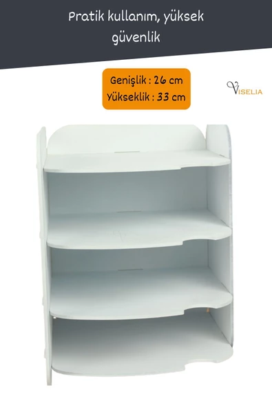 Viselia Evrak Rafı Ahşap Masaüstü Organizer Dosya Düzenleyici Beyaz Renk Model 2 - 3