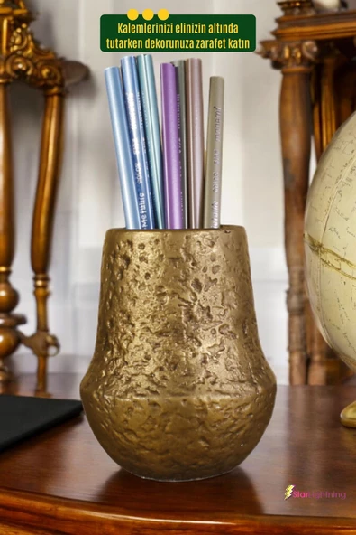 StarLightning Kalemlik Masa Kalemliği Organizer Kalemlik Altın Eskitme Renk Model 15 - Resim 4
