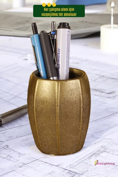 StarLightning Kalemlik Masa Kalemliği Organizer Kalemlik Altın Eskitme Renk Model 13 - Resim 5