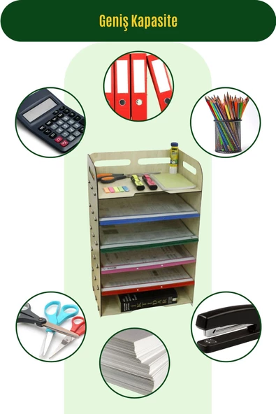 StarLightning Masa Düzenleyici Organizer Evrak Rafı Masaüstü Organizer Açık Meşe Renk Model 5 - 6