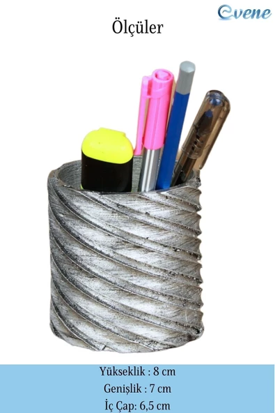 Evene Kalemlik Gümüş Eskitme Renk Masa Kalemliği Organizer Kalemlik Çapraz Model - Resim 2