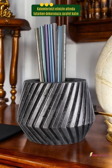 StarLightning Kalemlik Masa Kalemliği Organizer Kalemlik Gümüş Eskitme Renk Model 21 - Resim 4