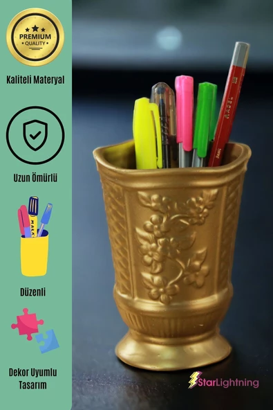 StarLightning Kalemlik Masa Kalemliği Organizer Kalemlik Altın Renkmodel 9 - Resim 4