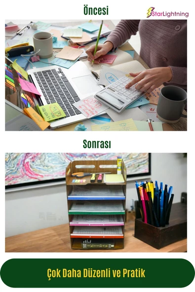 StarLightning Masa Düzenleyici Organizer Evrak Rafı Masaüstü Organizer Ceviz Renk Model 5 - 7