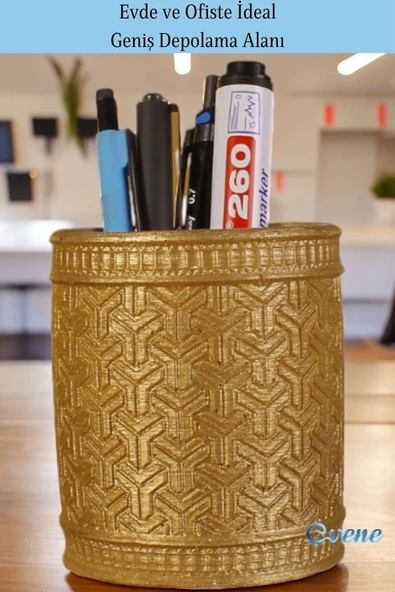 Evene Kalemlik Masa Kalemliği Organizer Kalemlik Altın Renk Model 4 - Resim 3