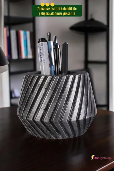 StarLightning Kalemlik Masa Kalemliği Organizer Kalemlik Gümüş Eskitme Renk Model 21 - Resim 2
