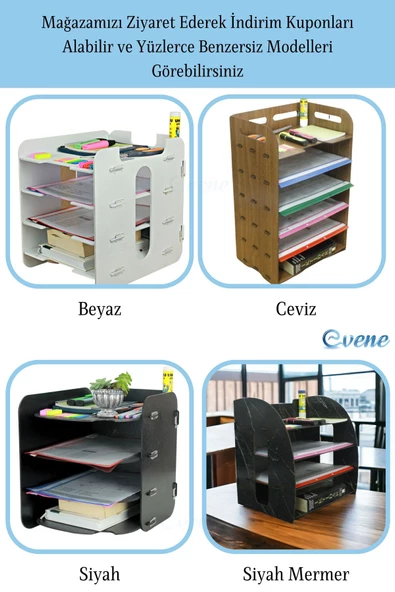 Evene Dosya Düzenleyici Masa Üstü Organizer Ahşap Evrak Rafı Siyah Renk Model 6 - 7