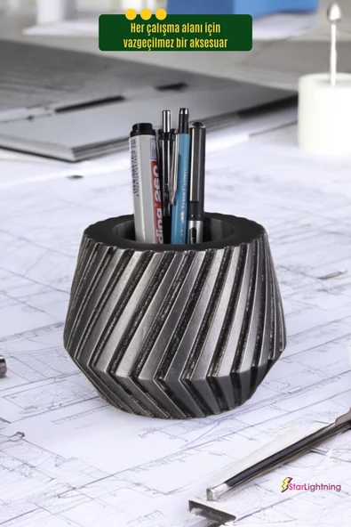 StarLightning Kalemlik Masa Kalemliği Organizer Kalemlik Gümüş Eskitme Renk Model 21 - Resim 5