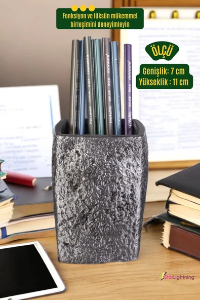 StarLightning Kalemlik Masa Kalemliği Organizer Kalemlik Gümüş Eskitme Renk Model 7 - Resim 3