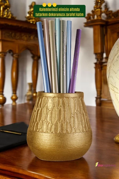 StarLightning Kalemlik Masa Kalemliği Organizer Kalemlik Altın Renk Model 3 - Resim 4