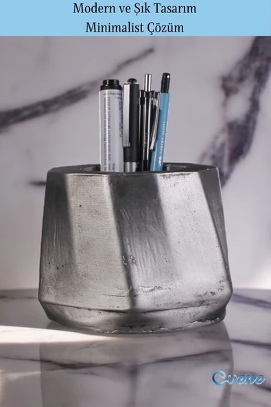 Evene Kalemlik Masa Kalemliği Organizer Kalemlik Gümüş Eskitme Renk Model 17 - Resim 4