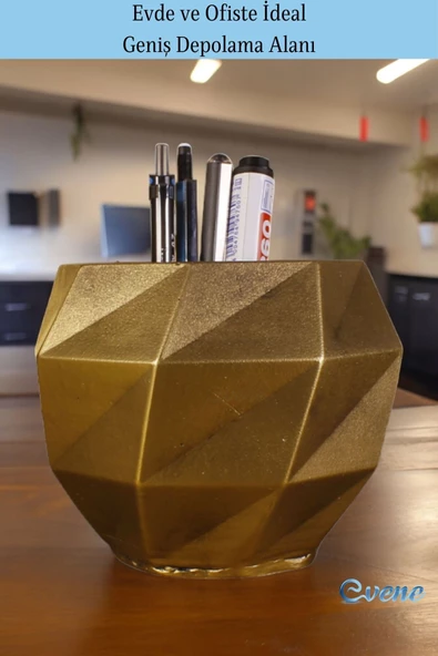 Evene Kalemlik Masa Kalemliği Organizer Kalemlik Altın Eskitme Renk Model 20 - Resim 3