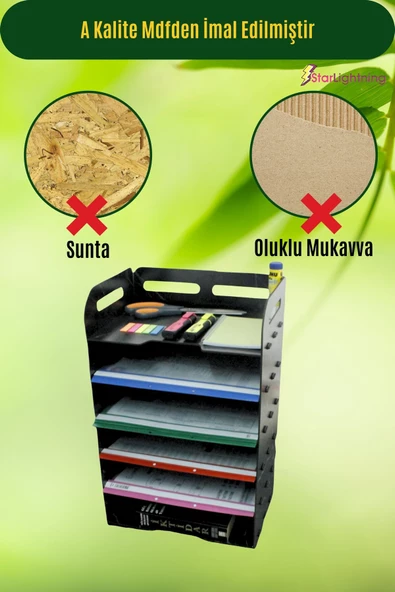 StarLightning Masa Düzenleyici Organizer Evrak Rafı Masaüstü Organizer Siyah Mermer Renk Model 5 - 5