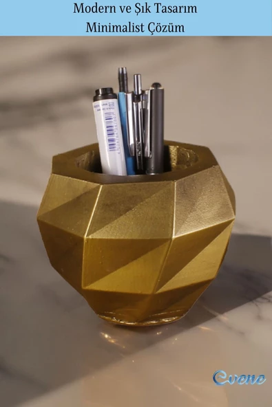 Evene Kalemlik Masa Kalemliği Organizer Kalemlik Altın Eskitme Renk Model 20 - Resim 4