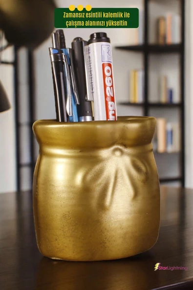 StarLightning Kalemlik Masa Kalemliği Organizer Kalemlik Altın Eskitme Renk Model 8 - Resim 2