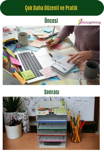 StarLightning Masa Düzenleyici Organizer Evrak Rafı Masaüstü Organizer Beyaz Renk Model 5 - 7