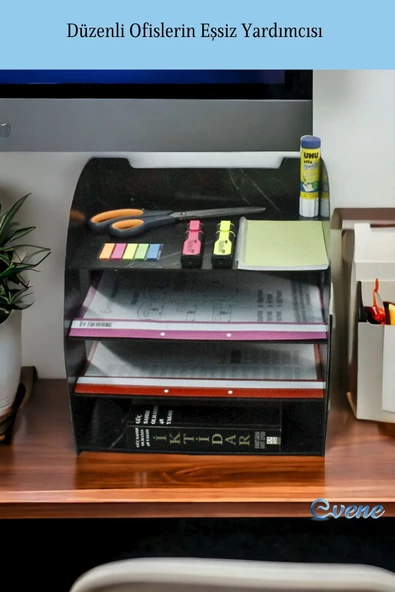Evene Dosya Düzenleyici Masa Üstü Organizer Ahşap Evrak Rafı Siyah Renk Model 6 - 2