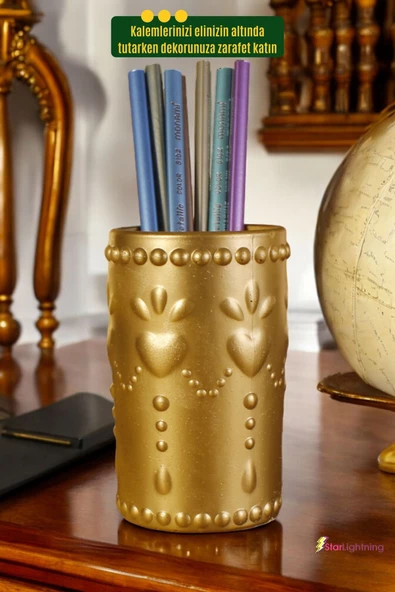 StarLightning Kalemlik Masa Kalemliği Organizer Kalemlik Altın Renk Model 10 - Resim 4
