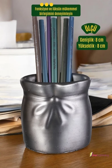 StarLightning Kalemlik Masa Kalemliği Organizer Kalemlik Gümüş Eskitme Renk Model 8 - Resim 3