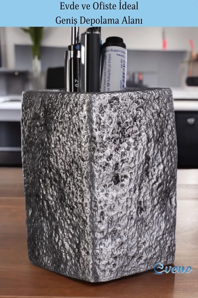 Evene Kalemlik Masa Kalemliği Organizer Kalemlik Gümüş Eskitme Renk Model 7 - Resim 3