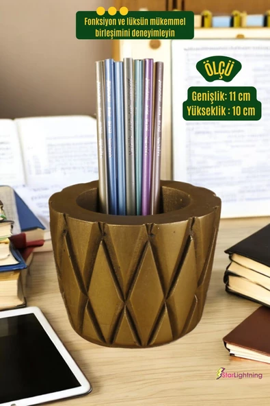 StarLightning Kalemli Masa Kalemliği Organizer Kalemlik Altın Eskitme Renk Model 18 - Resim 3