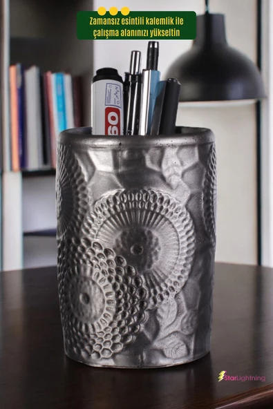 StarLightning Kalemlik Masa Kalemliği Organizer Kalemlik Gümüş Eskitme Renk Model 12 - Resim 2