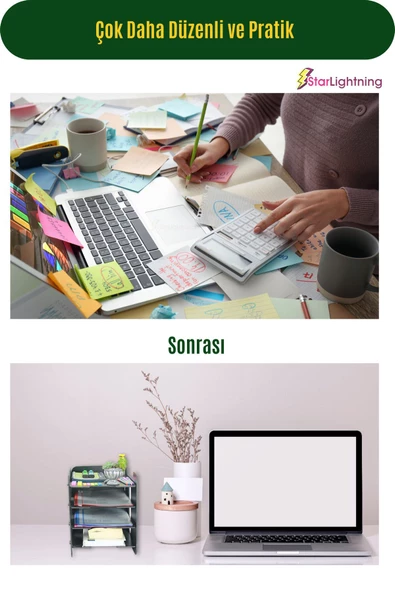 StarLightning Masa Düzenleyici Organizer Evrak Rafı Masaüstü Organizer Siyah Renk Model 1 - 7