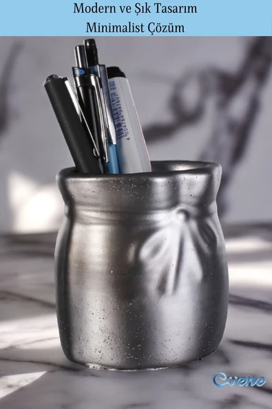 Evene Kalemlik Masa Kalemliği Organizer Kalemlik Gümüş Eskitme Renk Model 8 - Resim 4