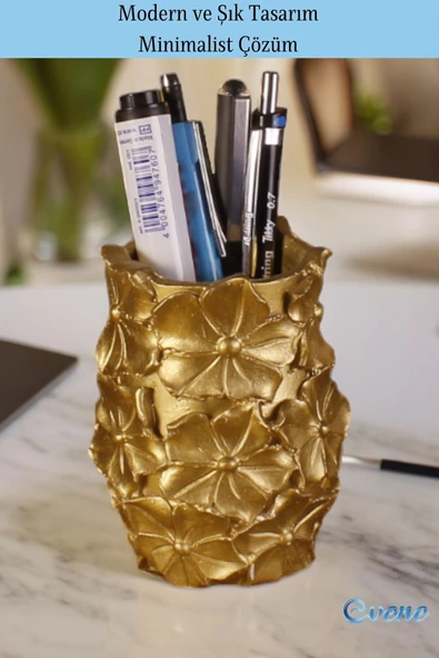 Evene Kalemlik Masa Kalemliği Organizer Kalemlik Altın Renk Model 16 - Resim 4