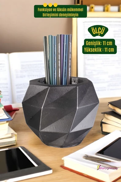 StarLightning Kalemlik Masa Kalemliği Organizer Kalemlik Gümüş Eskitme Renk Model 20 - Resim 3