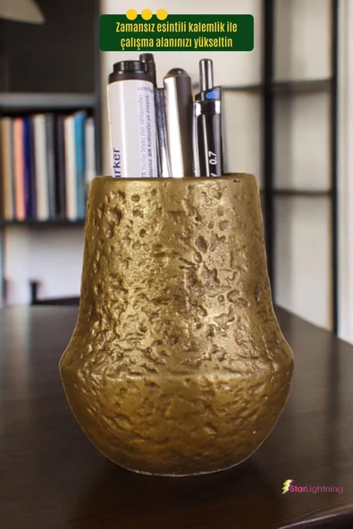 StarLightning Kalemlik Masa Kalemliği Organizer Kalemlik Altın Eskitme Renk Model 15 - Resim 2