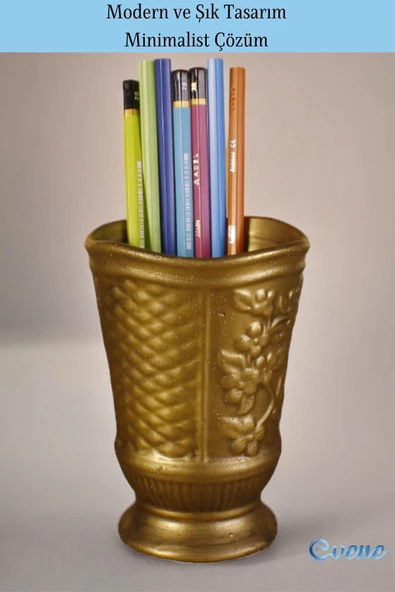 Evene Kalemlik Masa Kalemliği Organizer Kalemlik Altın Eskitme Renk Model 9 - Resim 4