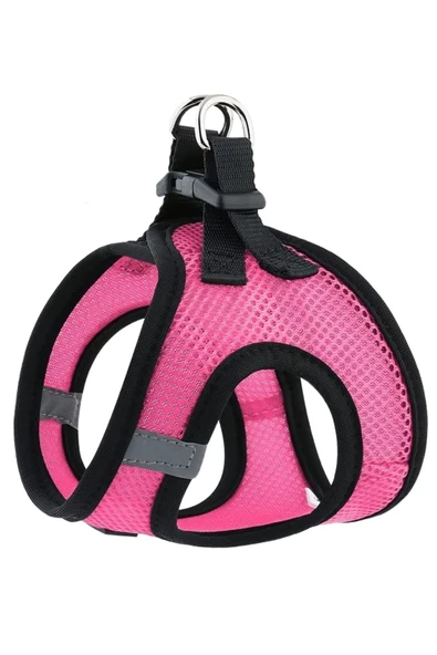 Pandogo Kedi Köpek Tasması Reflektörlü Fileli Hava Alan Kumaş Sevk Kayışlı Kedi Gezdirme Tasması Pembe M ürün görseli