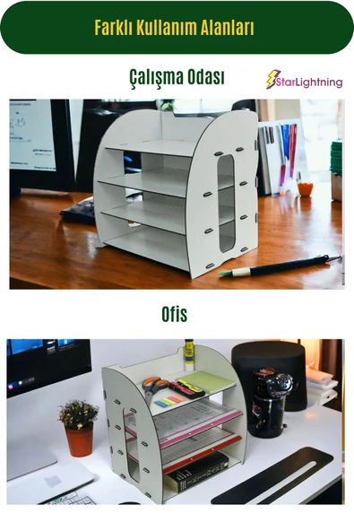 StarLightning Masa Düzenleyici Organizer Evrak Rafı Masaüstü Organizer Beyaz Renk Model 6 - 3