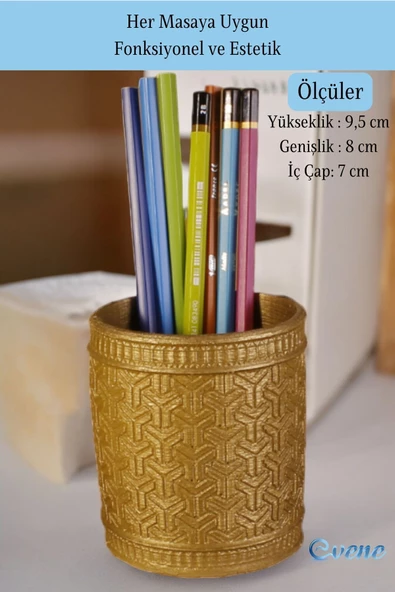 Evene Kalemlik Masa Kalemliği Organizer Kalemlik Altın Renk Model 4 - Resim 2