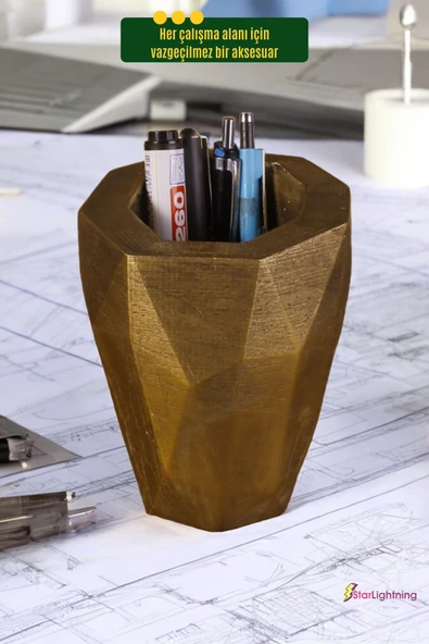 StarLightning Kalemlik Masa Kalemliği Organizer Kalemlik Altın Eskitme Renk Model 19 - Resim 5